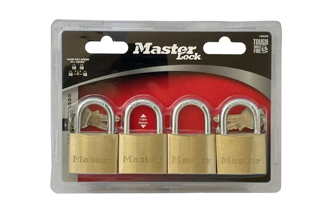 CANDADO EN BRONCE DE 30MM, EMPAQUE VISUAL DE 4 CANDADOS, SAME KEY, MASTER LOCK, 1901Q.