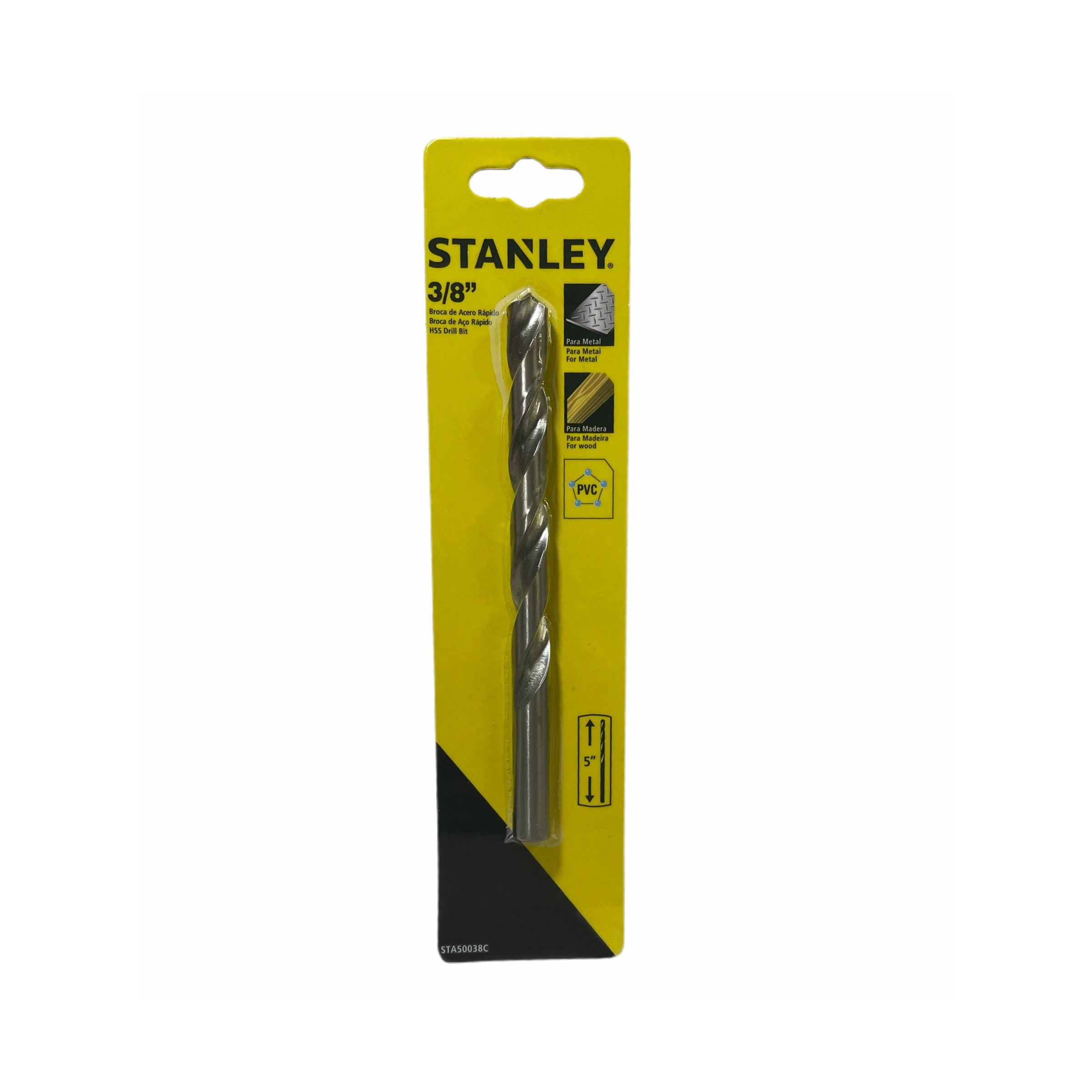 BARRENA HSS 3/8" X 5", PARA METAL, MADERA Y PVC, STANLEY, STA50038C — All Tools, Inc.